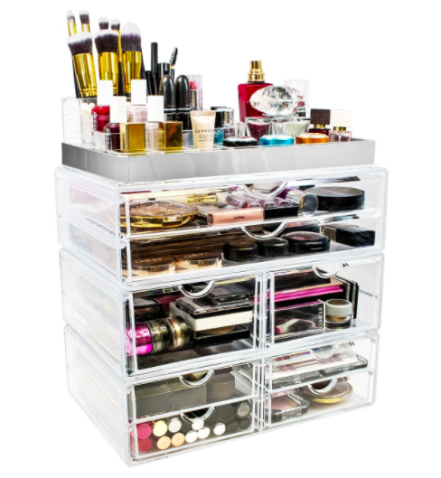 Clear acrylic makeup organizer keeping beauty products neat and accessible for daily use. #BeautyStorage