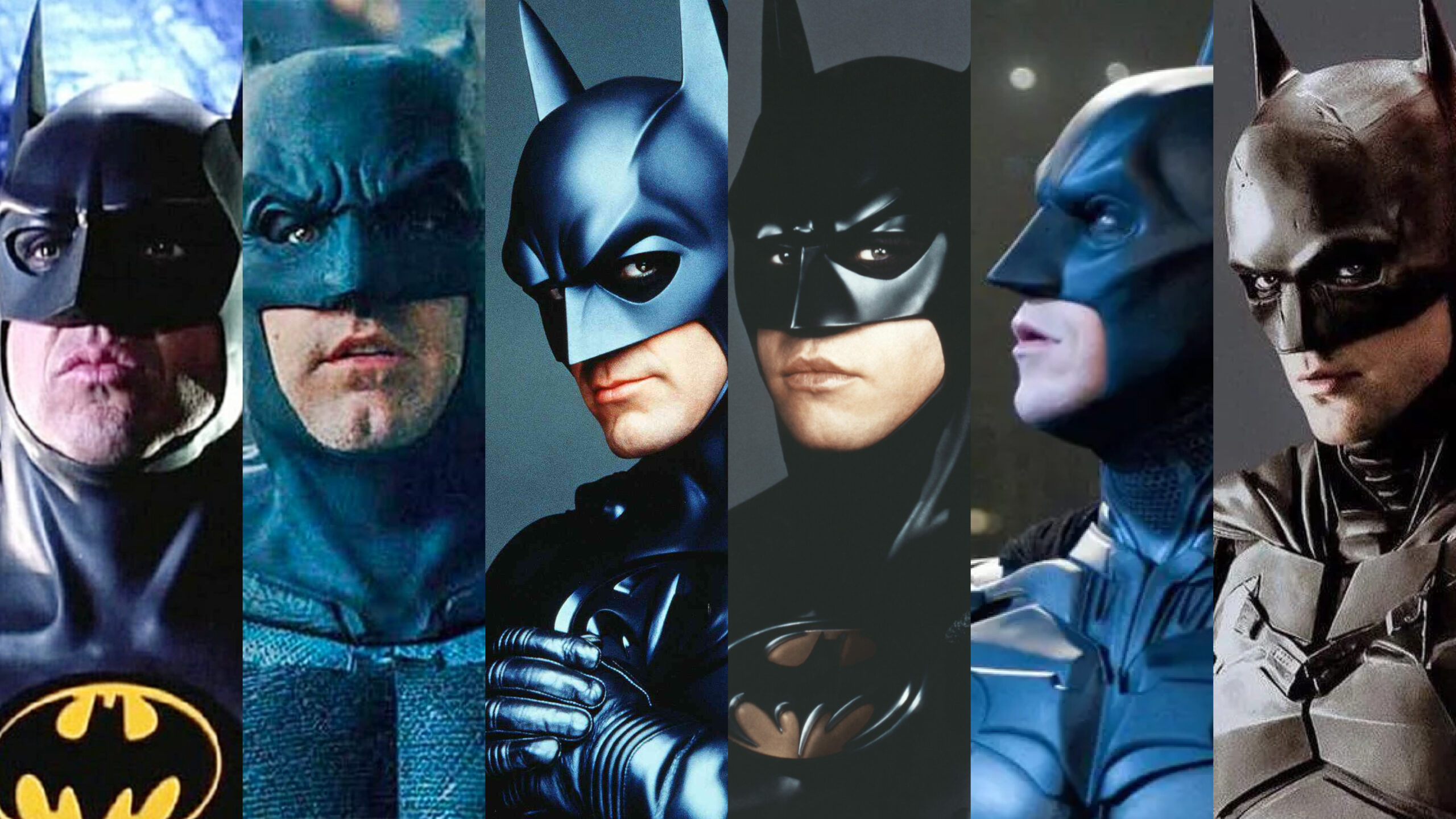 Collection of Batman actors in various costumes for the poll on best Batman portrayal.